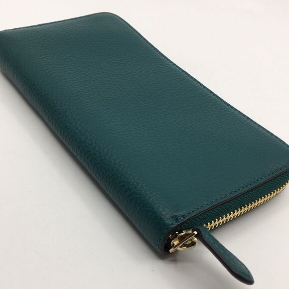 Coach Viridian Green Gold Studded Script Zip Around Wallet Accordion Zip Wallet - Picture 6 of 16